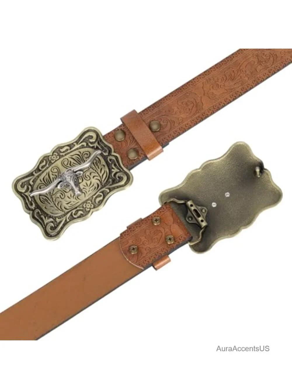 Western Cowboy Leather Belt Turquoise Oval Buckle Embossed PU Leather